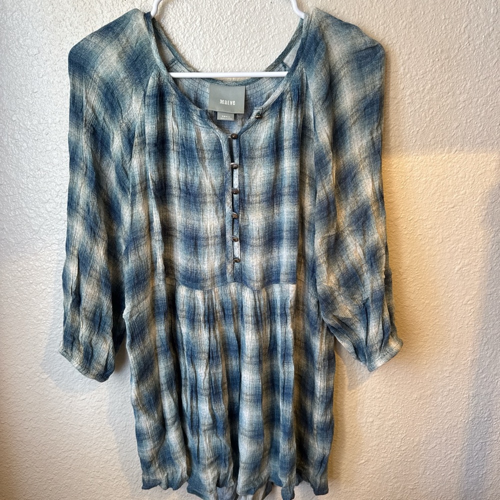 Anthropologie Blue Checkered Blouse
